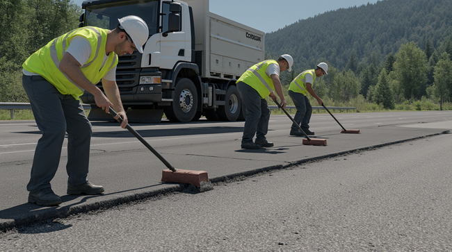 Road Crew Crack Sealing pavement