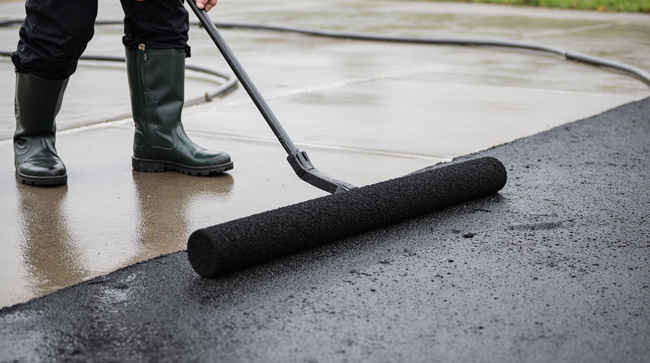 Person applying asphalt sealer
